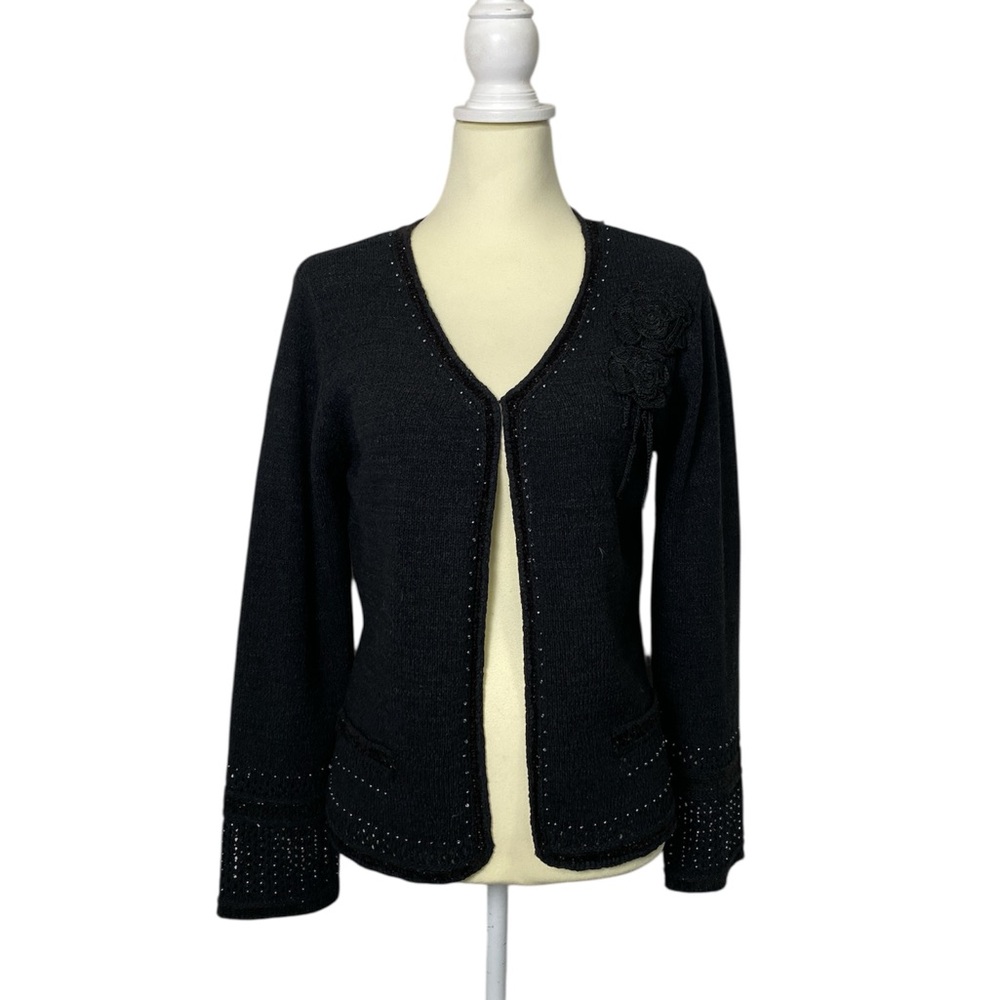 Chic Black Women's Cardigan with Embellishments